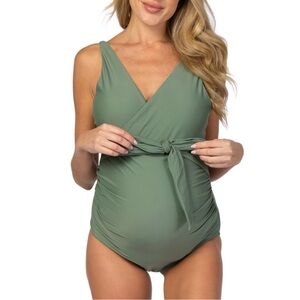 Olive Green Maternity Wrap One-Piece Swimsuit